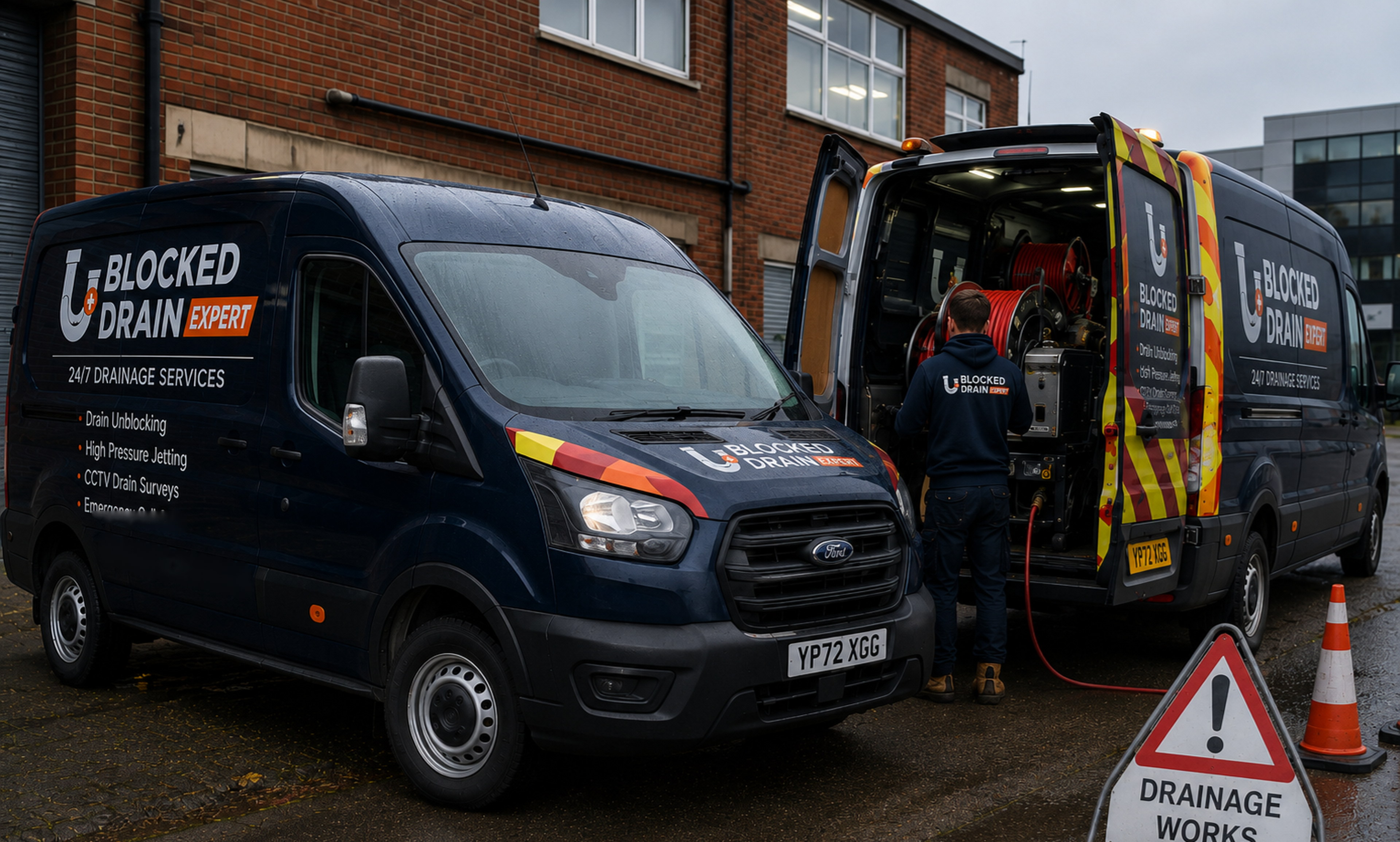Blocked Drain Expert branded drainage vans and professional equipment